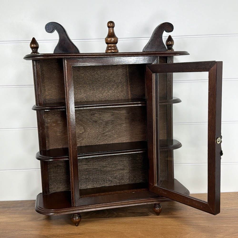 VTG Wall Mount Or Table Top Mini Wood Curio Cabinet Glass Door Trinket Display